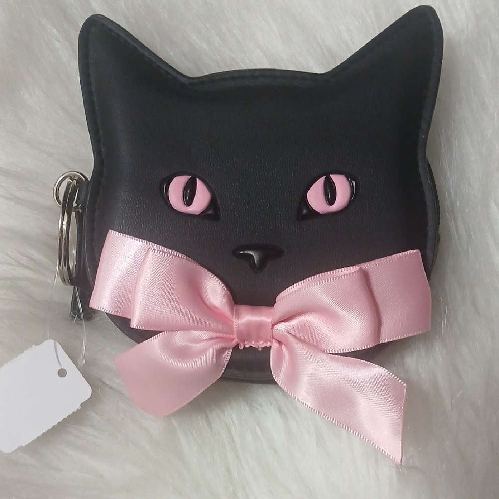 Bath & Body Works Black Cat Coin Purse with Pink Bow